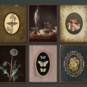Dark Cottagecore Decor Moody Aesthetic Printable Wall Art Set, Vintage Mushroom Botanical Downloadable Gallery Set