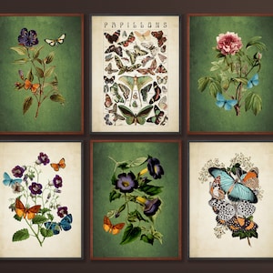 Dark Cottagecore Decor Vintage Butterfly Printable Art Set, Botanical Forestcore Aesthetic Gallery Wall Set