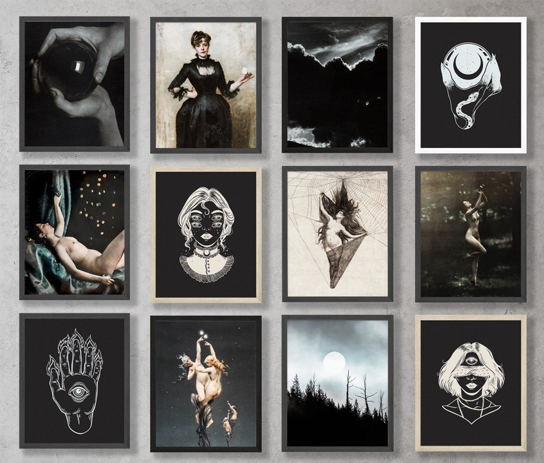 Vintage Witchy Decor Printable Art Gallery Set, Goth Female Nude Aesthetic Downloadable Art Prints 