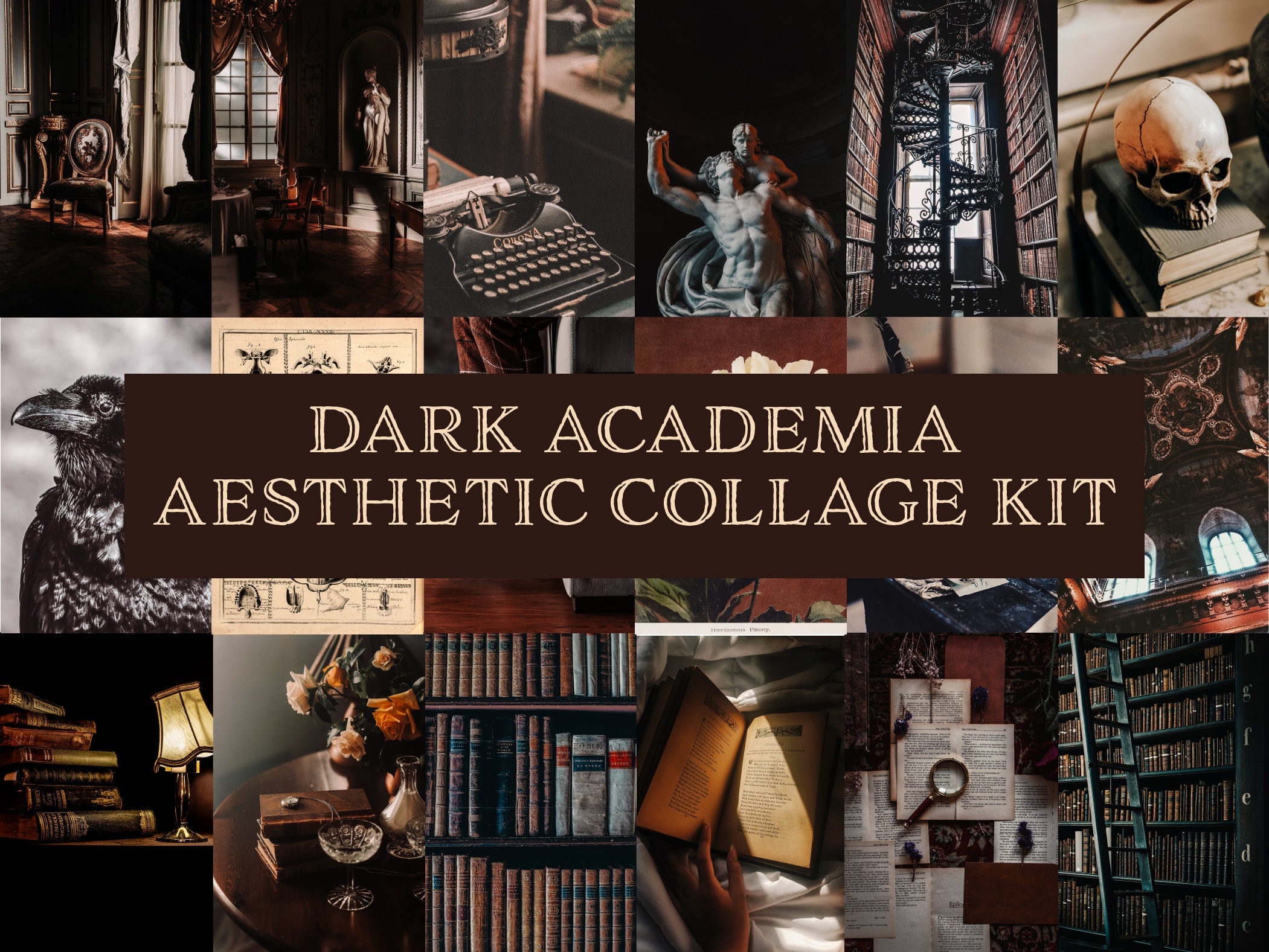 Dark Academia Decor Wall Collage Kit, Vintage Gothic College Dorm