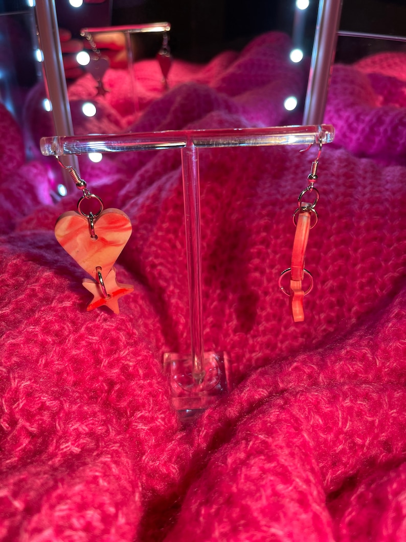 Unique gradient pink clay earrings Star and Heart shaped earrings with glitters.