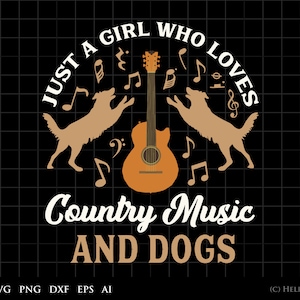 Muziek SVG, countrymuziek SVG grappig meisje hond minnaar land SVG, muziek notities grafische kunst - voor commercieel en persoonlijk gebruik