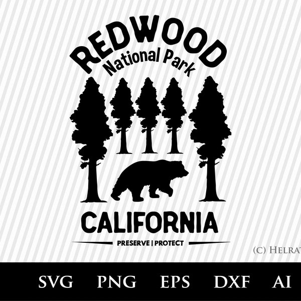 Redwood SVG, Redwood Californië, zwarte beer SVG, jacht SVG, nationaal park cricut, Redwood clipart-Redwood silhouet SVG voor natuurliefhebbers