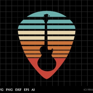 Médiator pour guitare SVG, musique Svg, guitare acoustique art graphique rétro vintage, silhouette svg, svg guitariste - clipart pour guitaristes/amateurs de musique