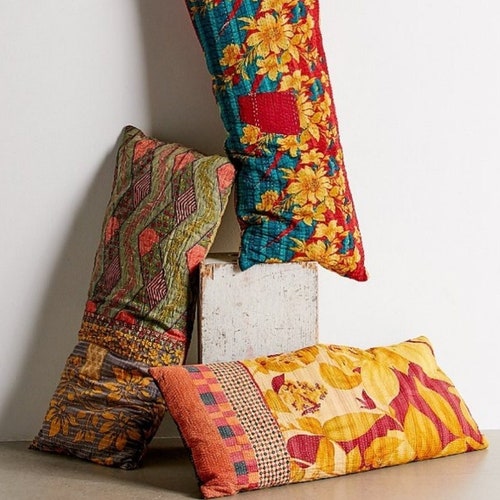 Bohemian Kantha Throw Pillow Indian Vintage Patchwork Kantha Etsy