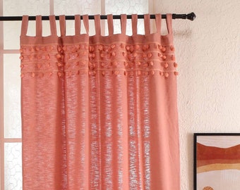 Rose handgemaakte Pom Poms gordijn Boho woonkamer decor gordijn Blush roze franjes gordijn deur gordijn Boho gordijn venster slechts één paneel