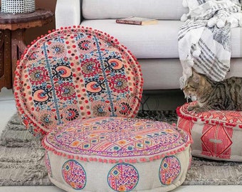 Handmade Floor Pouf Ottoman Floor Pillow Cover Boho Bean Bag Meditation Cushion Christmas Decor Garden Decor - COVER ONLY