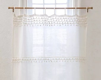 Blanc Boho Rideaux Fenêtre Rideau Boho UO Rideau Poms Fait à la main Un panneau Rideau Franges Rideau Porte Rideau Chambre Rideau Rideau