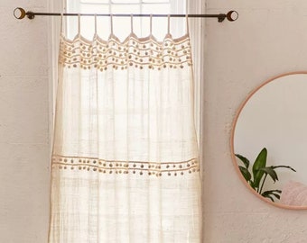 Natürliche Handgemachte Pom Poms One Panel Vorhang Fransen UO Vorhang Türvorhang Boho Vorhang Fenstervorhang Boho Vorhang Schlafzimmer Vorhang