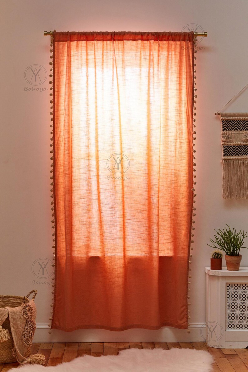 Handmade Curtains Pom Poms Honey Window Curtain Fringes Etsy