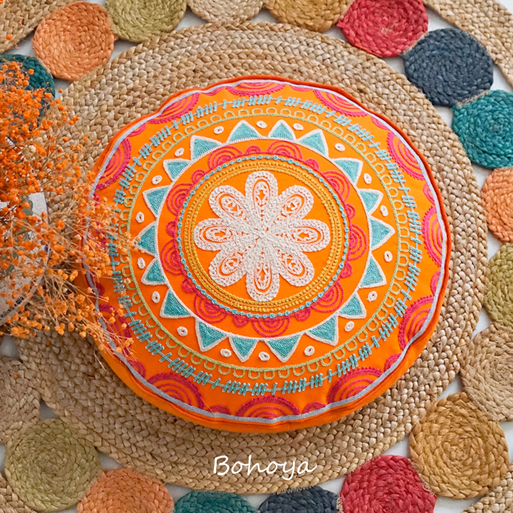 Housse d'oreiller Brodée Indienne Coussin de Siège Boho Pillow Throw Taies Home Decor Housewarming G