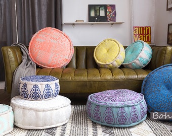 Bohemian Ottoman Floor Pillow Cover Embroidered Floor Pouf Mandala Meditation Cushion Living Room Decor Hippie Decor - COVER ONLY