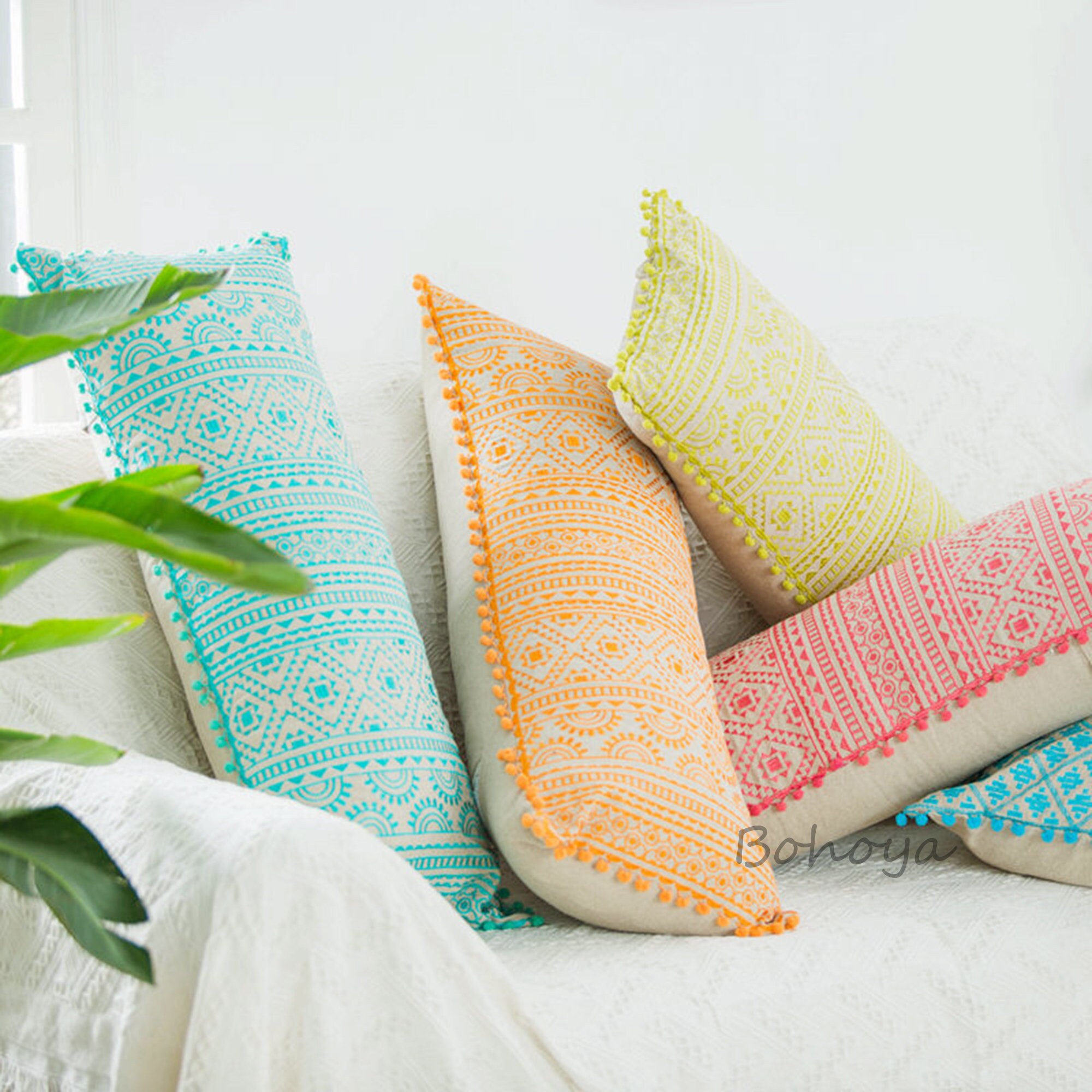 Filled Boho Throw Pillow Long pillow Lumbar Cover Personalized Etsy