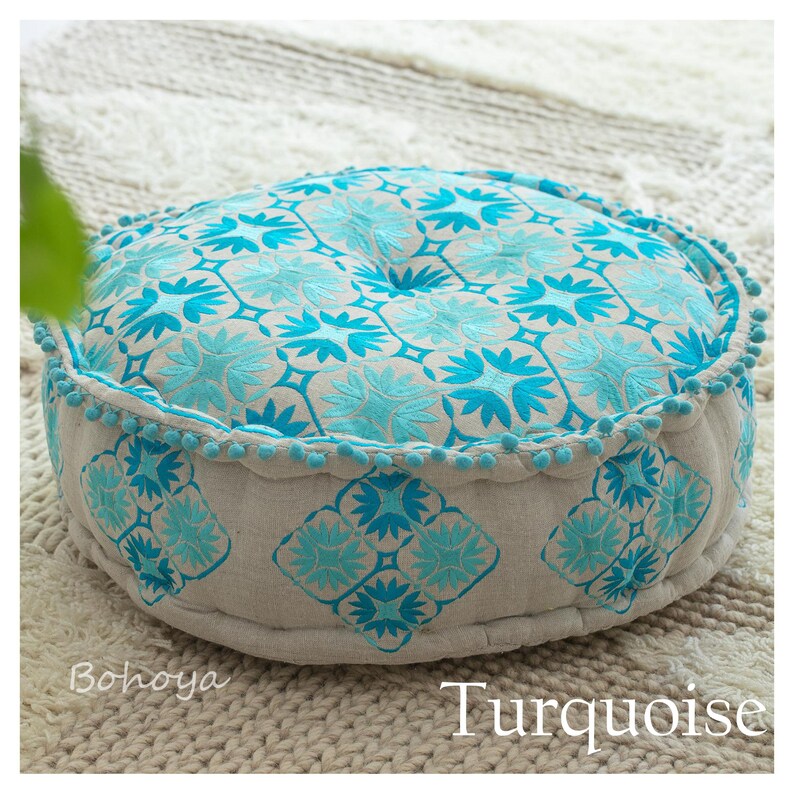 Bohemian Ottoman Floor Pillow Cover Embroidered Floor Pouf Etsy
