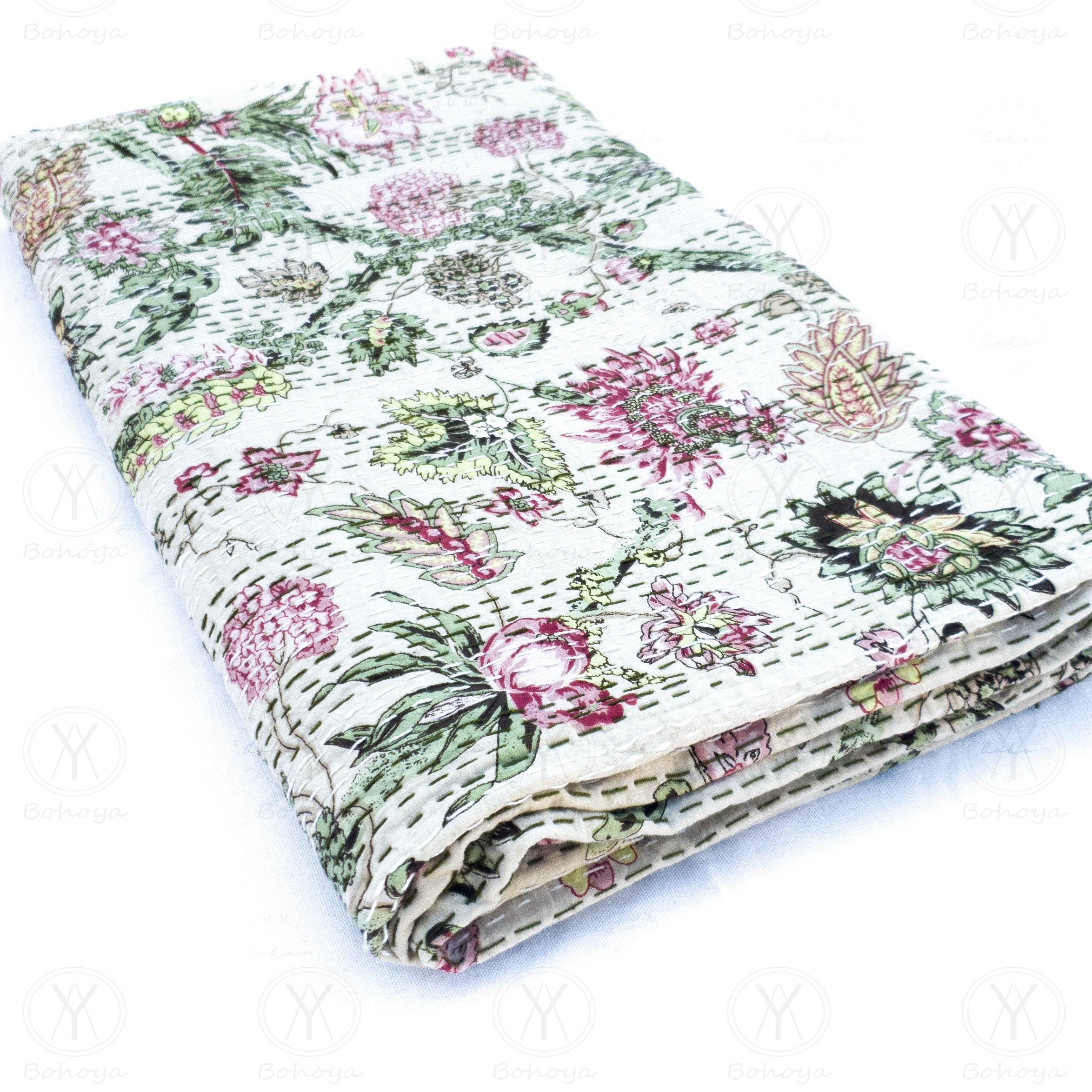 Printed Cotton Quilted Blanket Indian King/Queen Handmade Etsy