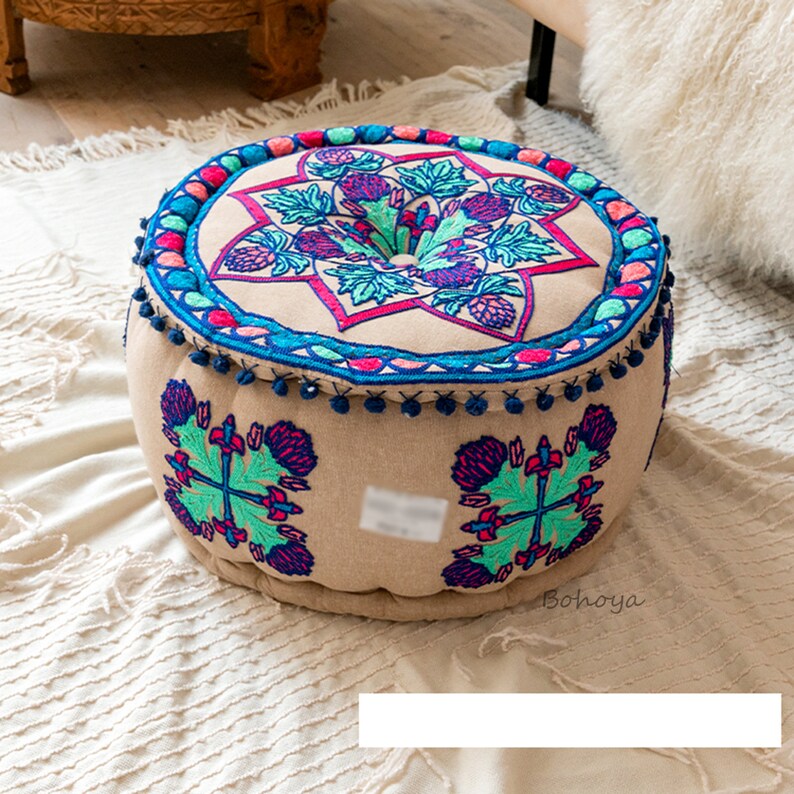 Ottoman pouf Indian Embroidery Handmade pouf Personalised Gift Footstool stool Ottoman Floor pouf Decorative Storage ottoman