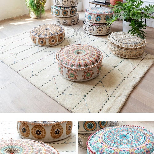 Ottoman pouf Indian Embroidery Handmade pouf Christmas Gift Footstool Floor-pouf storage stool Ottoman Floor pouf Decorative Pouf Cover