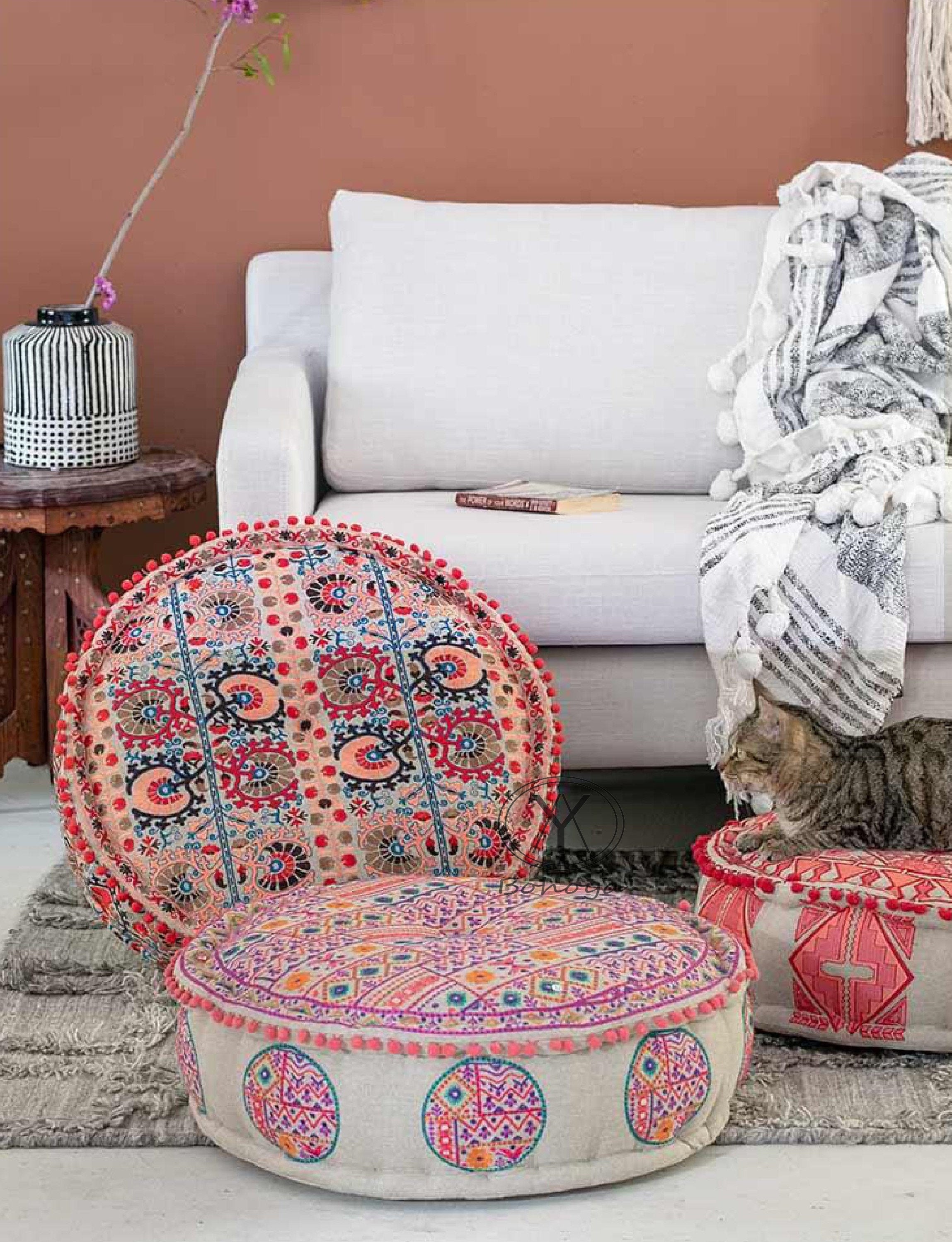 Handmade Floor Pouf Ottoman Floor Pillow Cover Boho Bean Bag