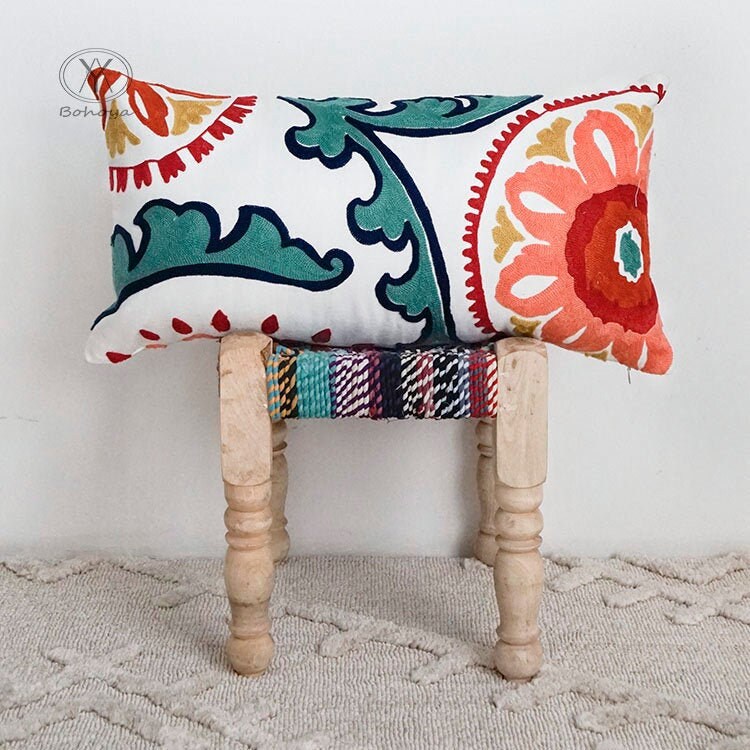 Indienne Brodée Longues Jetées Taies d'oreiller Décoratif Coton Literie Housses Cadeaux de Noël Déco