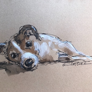 Karte aus Original Tusche und Aquarell eines Jack Russel mit weißem Briefumschlag