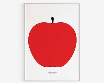 Enzo Mari - La mela rossa, 1963, Arte murale moderna di metà secolo, La Mela, Idea regalo di compleanno, Poster rosso, Frutta stampabile, Download digitale