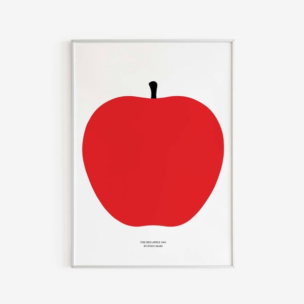 Enzo Mari  - The Red Apple, 1963, Mid-Century Modern Wall Art, La Mela, Birthday Gift Idea, Red Poster, Fruit Printable, Digital Download