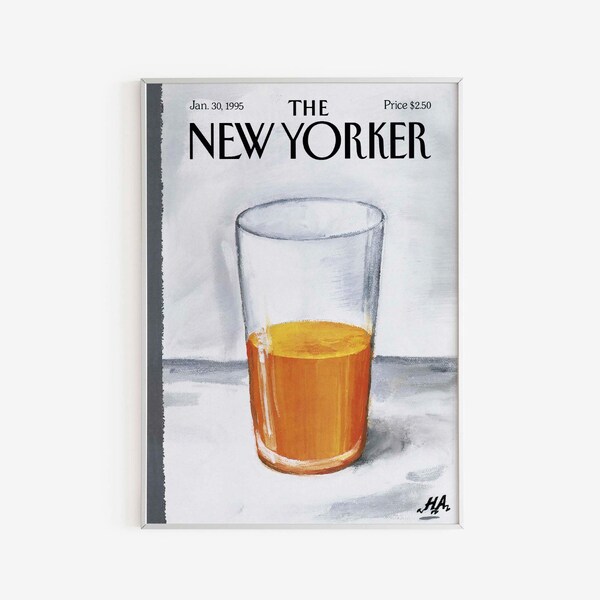 New Yorker Magazine Poster - Jan 1995, Cocktail Glass, New Yorker Magazine Cover, Mid Century Wall Art, The New Yorker, Digital Download