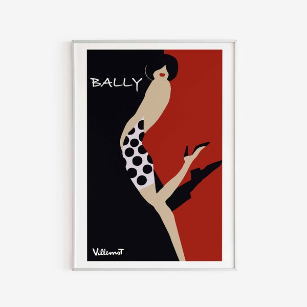 Bernard Villemot - Bally Poster, French Retro, Movie Theater, Digital Download, Wall Art, Vintage Advertisement, Poster Advertising