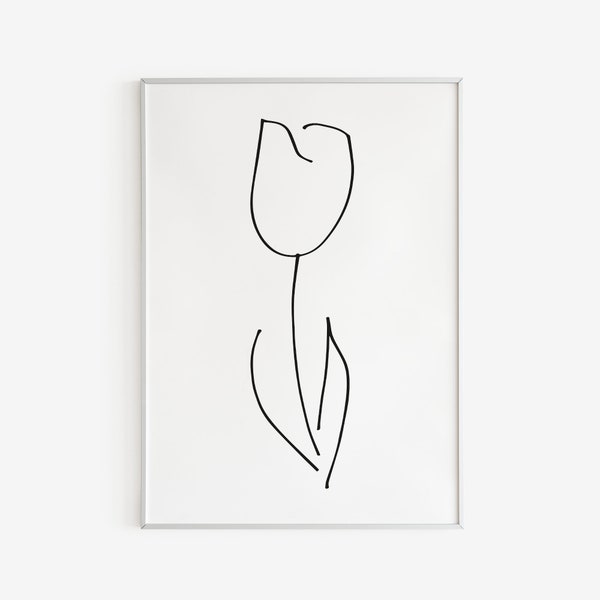 Minimal art inspired by FRINGE, Abstract Line Art, White Tulip, Black and White Poster, Instant Digital Download