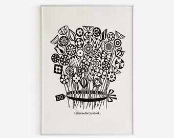 Alexander Girard - Bouquet, Modern Wall Art, Home Decor, Digital Download, Black Flower Poster