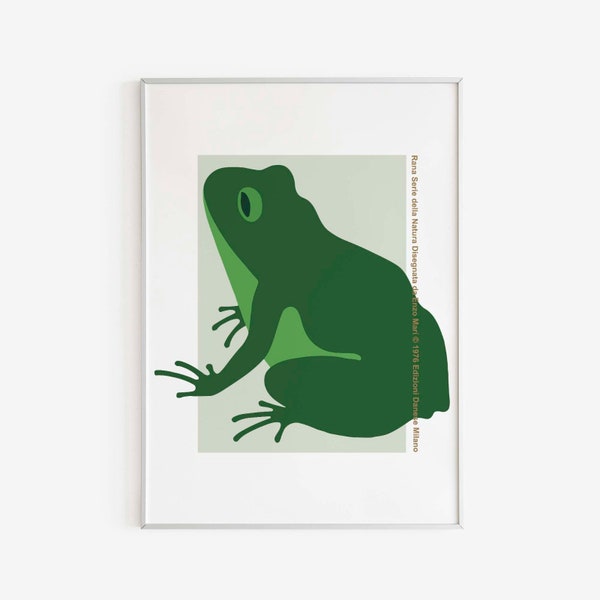 Enzo Mari  - La Rana Green Frog Poster, 1967  Mid-Century Modern Wall Art, La Mela, Gift Idea, Digital Download