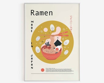 Comida japonesa - Cartel de ramen, Impresión de comida, Decoración de cocina moderna, Ilustración, Japonés, Comida, Impresión de chef, Cartel de exposición, Arte de pared retro