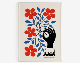 Alexander Girard - Flowers and Hand 1971, Flower Poster, Modern Decor, Modern Wall Art, Red Flower, Dove Wall Art, Vintage Poster