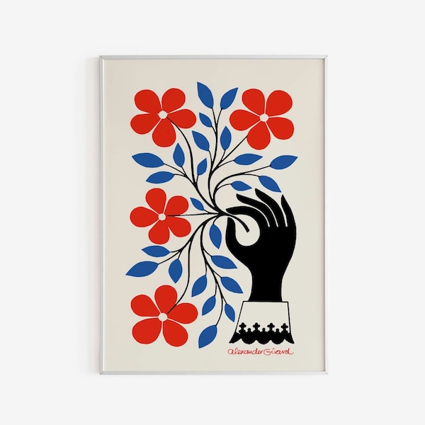 Alexander Girard - Blumen und Hand 1971, Flower Poster, Moderne Dekoration, Moderne Wandkunst, Rote Blume, Taube Wandkunst, Vintage Poster