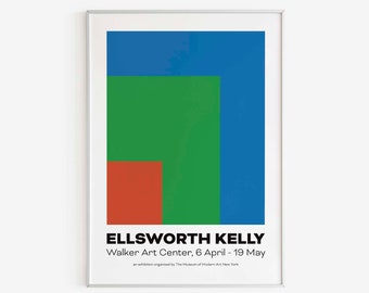 Ellsworth Kelly -  Kelly Exhibition Poster, Geometric Abstract Painting, Minimalist Wall Art, Printable Digital Download, Red, Green, Blue