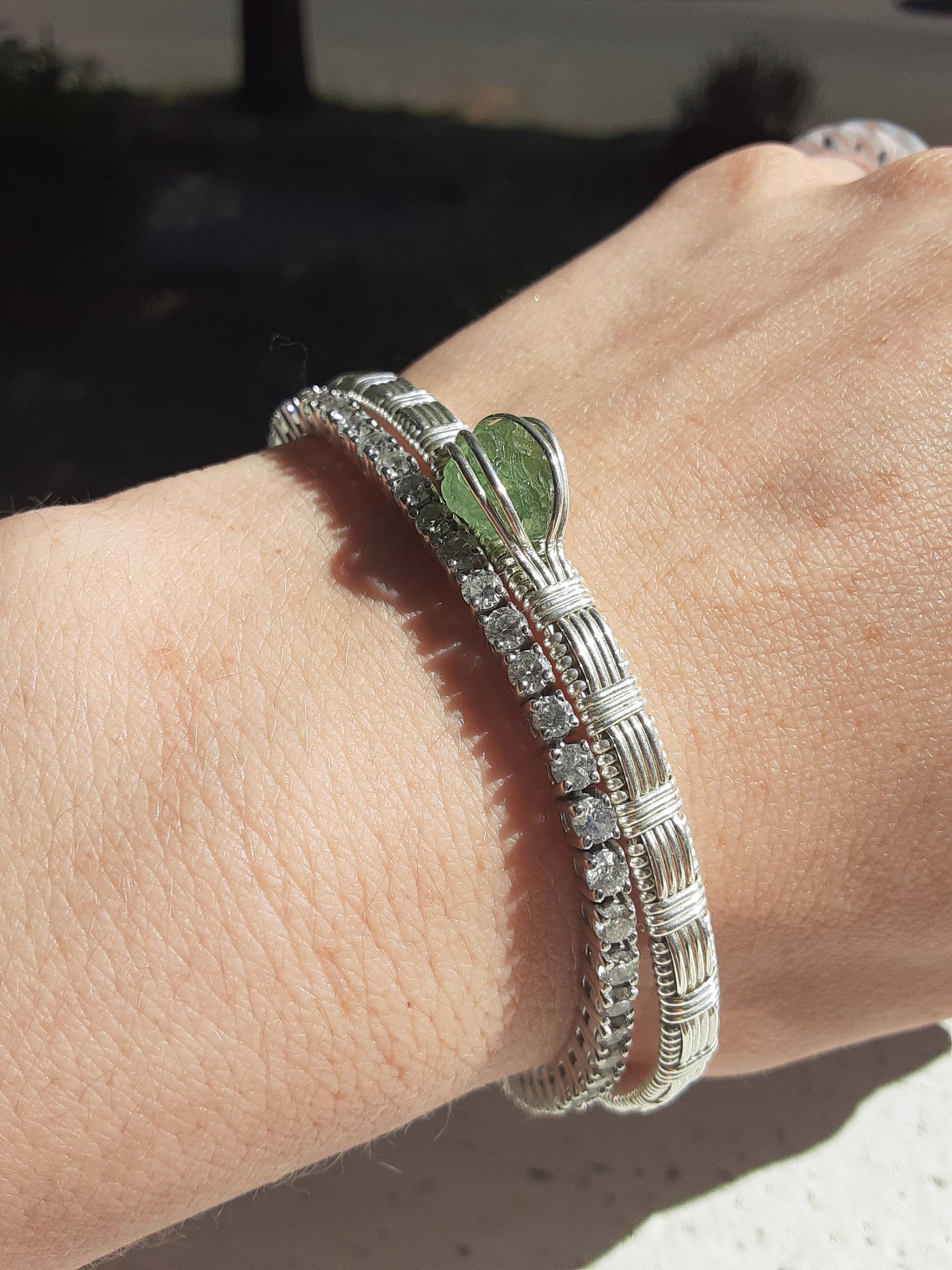Sterling Silver and Moldavite Bracelet | Etsy