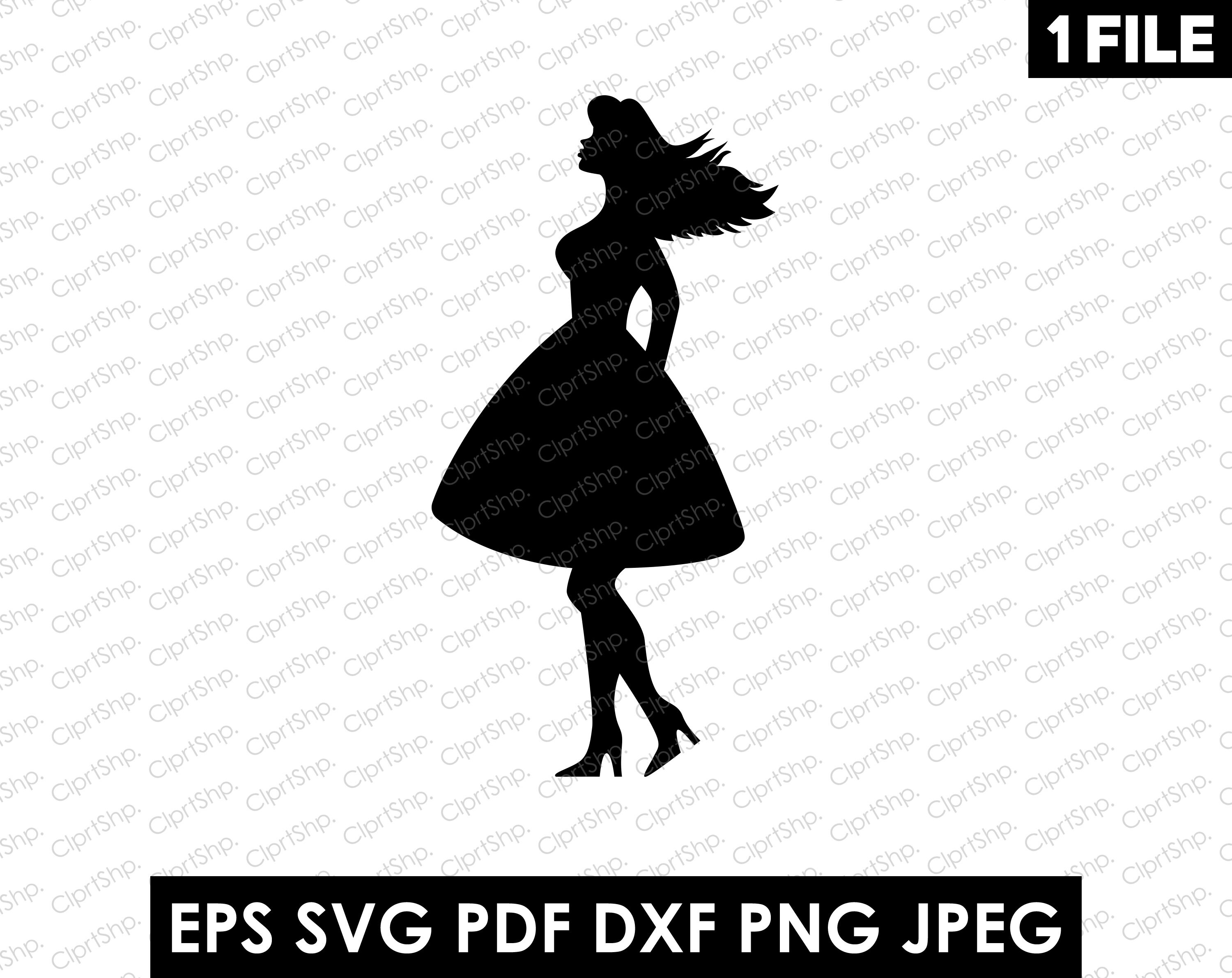 Download Girl In Dress Silhouette Clipart Svg Fashion Girl In Skirt Etsy