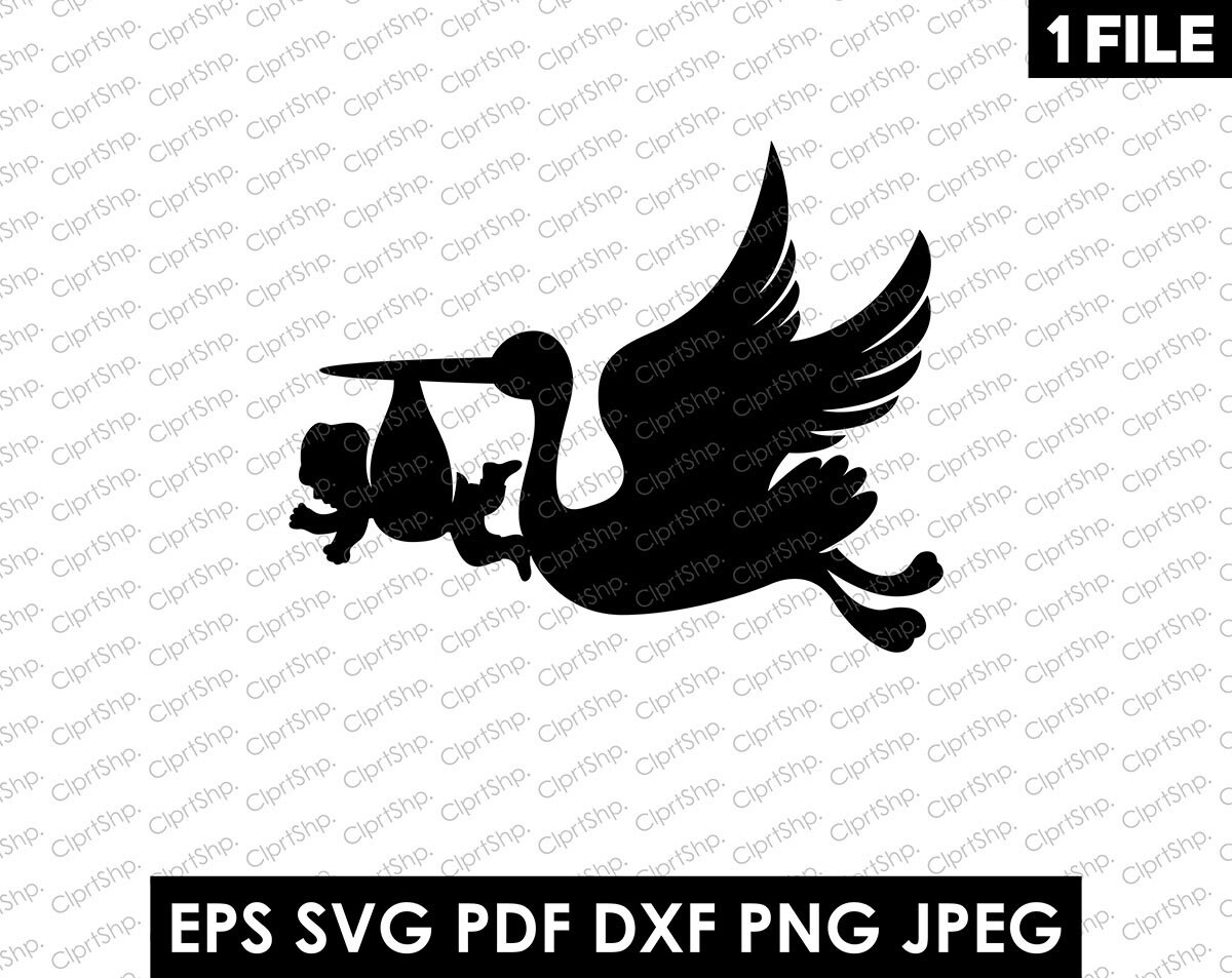 Stork & Baby Silhouette Clipart SVG Black Silhouette of Stork Etsy