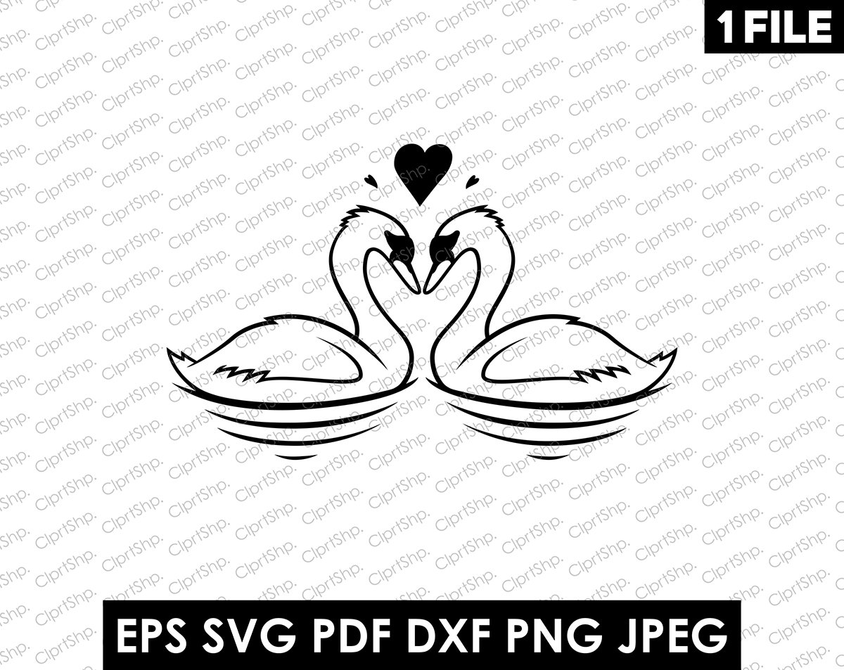 Couple Swans in Love Outline Clipart Valentines Day Swans | Etsy
