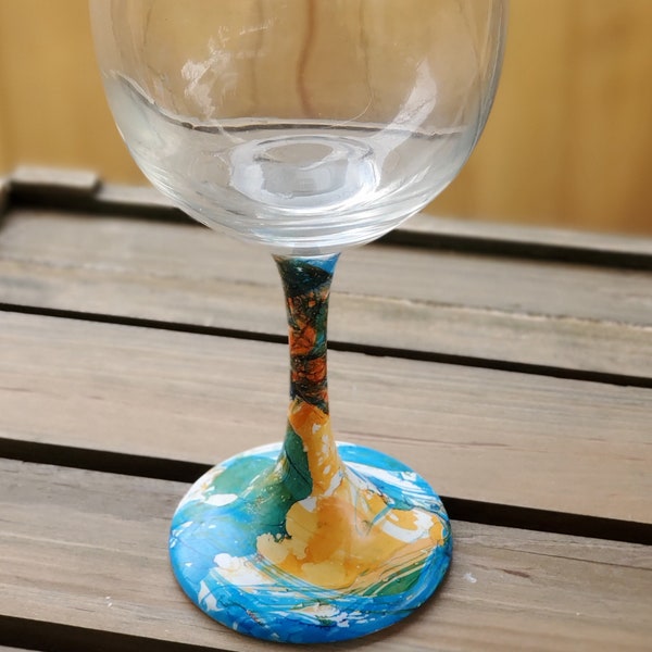 Orange & Blue Dipped Wine Glass | Custom Wine Glass | Wine Glass | Stemmed Wine Glass | Gifts under 20 | Barware | Painted Wine Glass | Bar