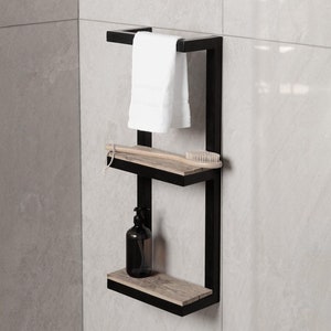 Metal towel rack, Bathroom shelf with hand towel holder, Modern towel holder, Style bath organizer, Bathroom metal shelf, Over toilet shelf