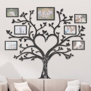 Family tree wall art with hearts, Family tree wall decor with frames, Family tree with photos, Custom family tree, Wooden family tree