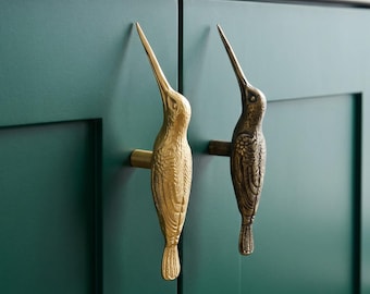 Kolibrihandtag, mässingshandtag för fågellåda, vintage dörrknopp, garderobshandtag, vinskåpsbeslag, fågeldekor