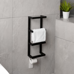 Suporte de toalha flutuante, cabide de papel higiênico, toalheiro minimalista, barra de toalha de banheiro, suporte de toalha de mão para parede, prateleira sobre o vaso sanitário industrial
