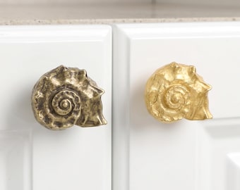 Shell Cabinet Knobs, Copper Seashell Drawer Pulls, Coastal Nautical Dresser Knobs, Beach House Furniture Hardware