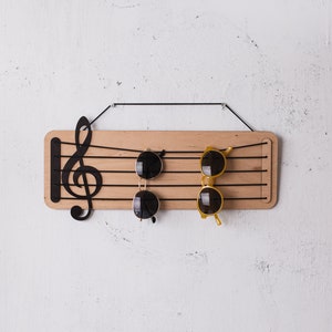 Wooden sunglasses shelf, Sunglasses wall mount, Clef sunglasses rack, Glasses wood display, Sunglass wall storage, Sunglass hanger