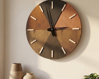 Houten wandklok, minimalistische wandklok, moderne wandklok, unieke wandklok, eigentijdse wandklokken voor woonkamer, extra grote wandklok