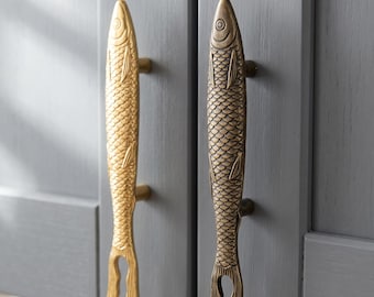 Ladegrepen met vismotief, kastgrepen in kuststijl, nautisch meubelbeslag, oceaandecoratie, rustieke ladeknoppen, unieke ladeknoppen