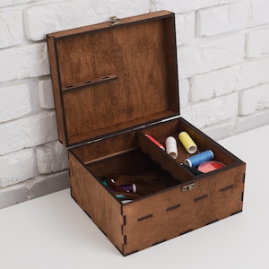 Wooden sewing box with lid, Sewing organizer box, Sewing tools caddy, Thread box, Thread organizer, Bobbin box, Crossstitch thread holder