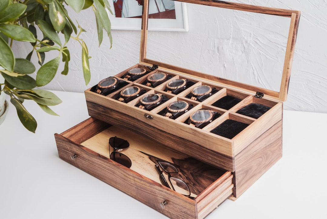 Large Watch Display Case Large Watch Box Engraved Glass Box Etsy